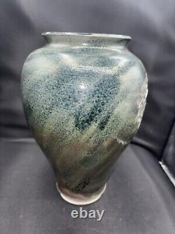 Original Vintage Signed Schnackloth Raku Studio Pottery Art Vase With Heron