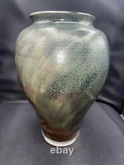 Original Vintage Signed Schnackloth Raku Studio Pottery Art Vase With Heron