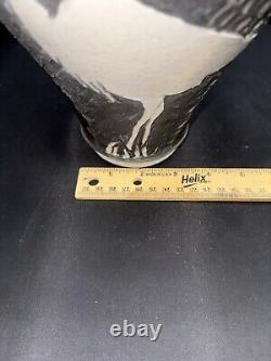 Original Vintage Signed Schnackloth Raku Studio Pottery Art Vase With Heron