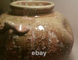 PINK JAPANESE studio art pottery vtg pinched dimple celadon drip glaze stoneware