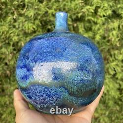 P+W Pillin California Studio Pottery Blue Glaze Vase Mid Century Modern Weed Pot