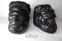 Pair Aboriginal Head Bookends Vintage Barsony Australian Pottery Ceramic Studio