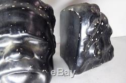 Pair Aboriginal Head Bookends Vintage Barsony Australian Pottery Ceramic Studio