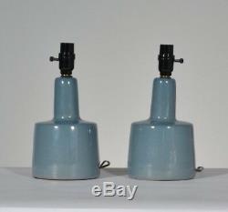 Pair Vintage Jane & Gordon Martz Marshall Studios Blue Ceramic Table Lamps