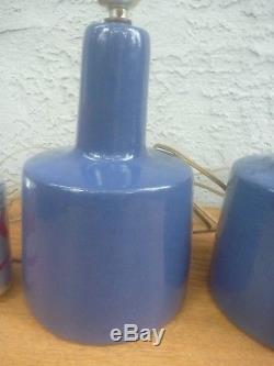 Pair Vintage Jane & Gordon Martz Marshall Studios Blue Ceramic Table Lamps