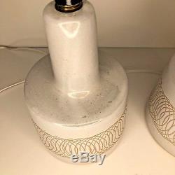 Pair Vintage Jane & Gordon Martz Marshall Studios Incised Ceramic Table Lamps