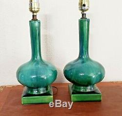 Pair Vintage Mid Century Modern Jade Studio Pottery Designer genie table lamps