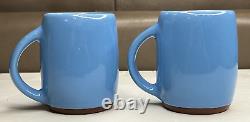 Pair Vintage Wellfleet Studio Art Pottery Blue Glazed Mugs Signed