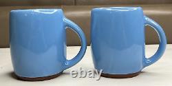 Pair Vintage Wellfleet Studio Art Pottery Blue Glazed Mugs Signed