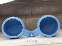 Pair Vintage Wellfleet Studio Art Pottery Blue Glazed Mugs Signed