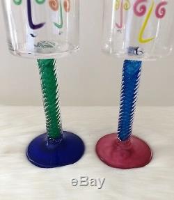 Pair of RARE Vintage Studio Art Glass Wine Goblet FINELINE Kerry Feldman Studio