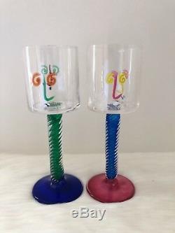 Pair of RARE Vintage Studio Art Glass Wine Goblet FINELINE Kerry Feldman Studio