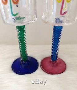 Pair of RARE Vintage Studio Art Glass Wine Goblet FINELINE Kerry Feldman Studio