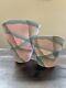 Pair of Vintage 1989 John Bergen Studio Art Pottery Vases Pink Teal Asymmetrical