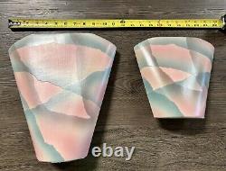 Pair of Vintage 1989 John Bergen Studio Art Pottery Vases Pink Teal Asymmetrical