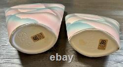 Pair of Vintage 1989 John Bergen Studio Art Pottery Vases Pink Teal Asymmetrical