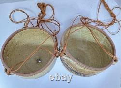 Pair of Vintage Studio Pottery Hanging Planters Earthenware Bowls