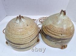 Pair of Vintage Studio Pottery Hanging Planters Earthenware Bowls