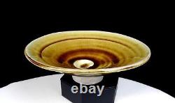 Patrick Horsley Studio Pottery Spiral Crackle Glaze Vintage 7 Footed Dish 1970