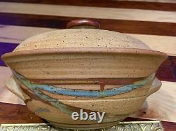 Peter Hirsch Pottery Large Casserole Bowl Dish & LID Studio Art Rock Brook E