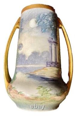 Pickard ca 1912 Hand Painted Vellum Porcelain Vase Classic Ruins By Moonlight
