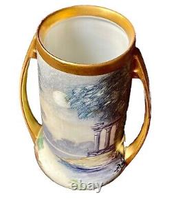 Pickard ca 1912 Hand Painted Vellum Porcelain Vase Classic Ruins By Moonlight