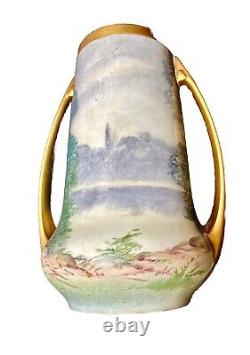 Pickard ca 1912 Hand Painted Vellum Porcelain Vase Classic Ruins By Moonlight
