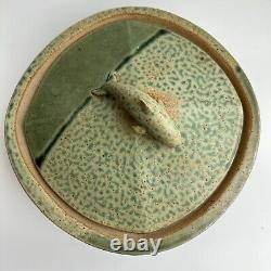 Pillers Clay Studio Art Pottery Dolphin Covered Bowl Dish Virginia USA Vtg Green