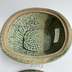 Pillers Clay Studio Art Pottery Dolphin Covered Bowl Dish Virginia USA Vtg Green