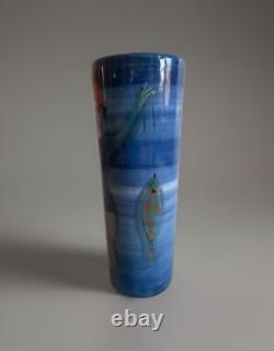 Pillin Studio Pottery Vintage Art Deco Hand Painted Women Fishing Vase 7-2.5