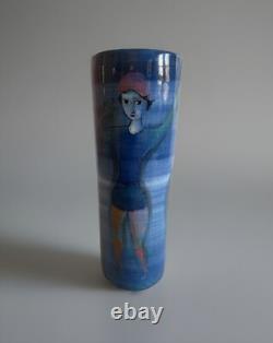 Pillin Studio Pottery Vintage Art Deco Hand Painted Women Fishing Vase 7-2.5