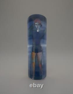 Pillin Studio Pottery Vintage Art Deco Hand Painted Women Fishing Vase 7-2.5