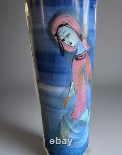 Pillin Studio Pottery Vintage Art Deco Hand Painted Women Fishing Vase 7-2.5