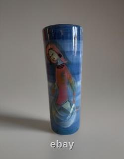 Pillin Studio Pottery Vintage Art Deco Hand Painted Women Fishing Vase 7-2.5