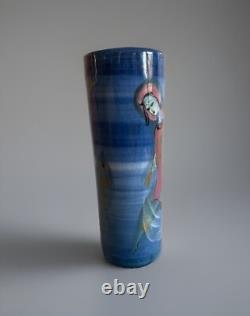 Pillin Studio Pottery Vintage Art Deco Hand Painted Women Fishing Vase 7-2.5