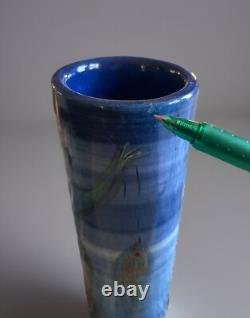 Pillin Studio Pottery Vintage Art Deco Hand Painted Women Fishing Vase 7-2.5