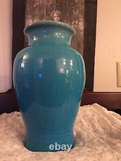 Pisgah Forest American Art Pottery Crackled Aqua Blue Glaze Vase Signed/Marked