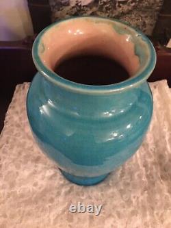 Pisgah Forest American Art Pottery Crackled Aqua Blue Glaze Vase Signed/Marked