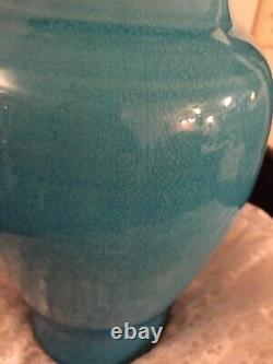 Pisgah Forest American Art Pottery Crackled Aqua Blue Glaze Vase Signed/Marked