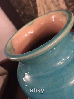 Pisgah Forest American Art Pottery Crackled Aqua Blue Glaze Vase Signed/Marked