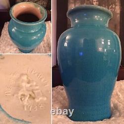 Pisgah Forest American Art Pottery Crackled Aqua Blue Glaze Vase Signed/Marked