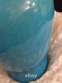 Pisgah Forest American Art Pottery Crackled Aqua Blue Glaze Vase Signed/Marked