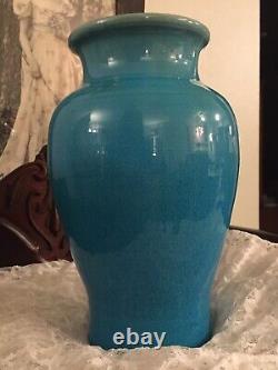 Pisgah Forest American Art Pottery Crackled Aqua Blue Glaze Vase Signed/Marked