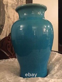 Pisgah Forest American Art Pottery Crackled Aqua Blue Glaze Vase Signed/Marked