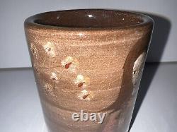 Polia Pillin signed folk art cermamic cup Polish Woman, Tree, Rooster