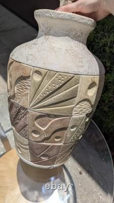 PostModern Multicolor Vintage Studio Pottery Geometric Relief Ceramic Table Lamp