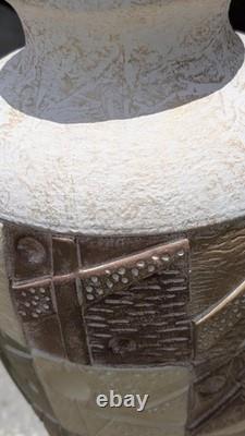 PostModern Multicolor Vintage Studio Pottery Geometric Relief Ceramic Table Lamp