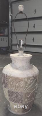 PostModern Multicolor Vintage Studio Pottery Geometric Relief Ceramic Table Lamp