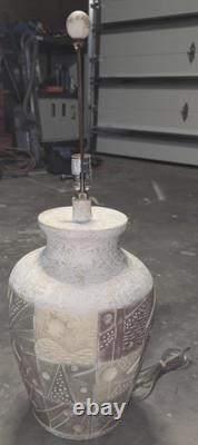 PostModern Multicolor Vintage Studio Pottery Geometric Relief Ceramic Table Lamp