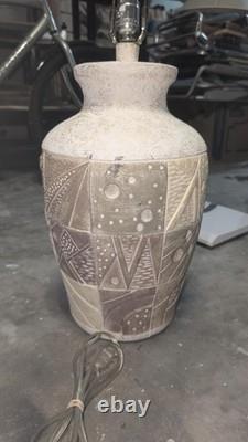 PostModern Multicolor Vintage Studio Pottery Geometric Relief Ceramic Table Lamp